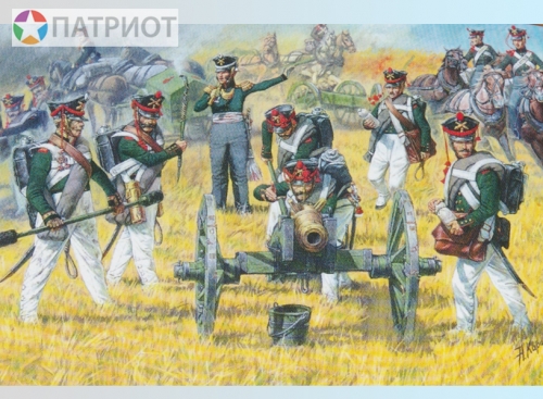8022  З.   Русская пешая артиллерия 1812-1814 гг. (пушки 3шт,всадники 3 шт, лошади 7 шт,пехота 19 шт)