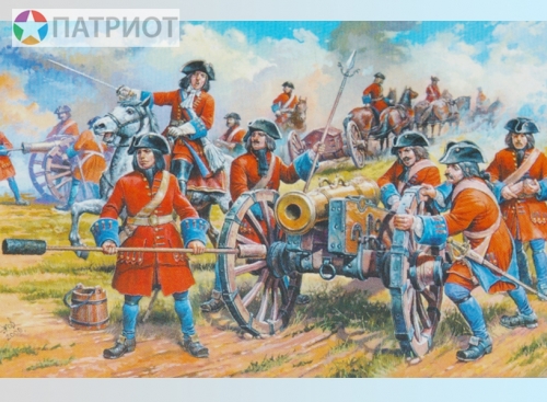 8058  З.   Русская артиллерия Петра I  XVII - XVIII вв.(пушки 5 шт, лошади 7 шт, солдаты 30 шт)