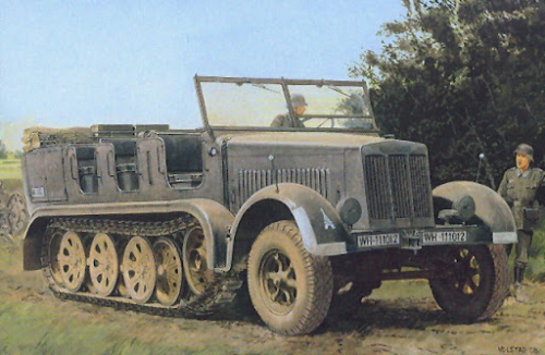 6466     Д.     Немецкий полугусеничный тягач SD.KFZ.7 8T (первая версия).