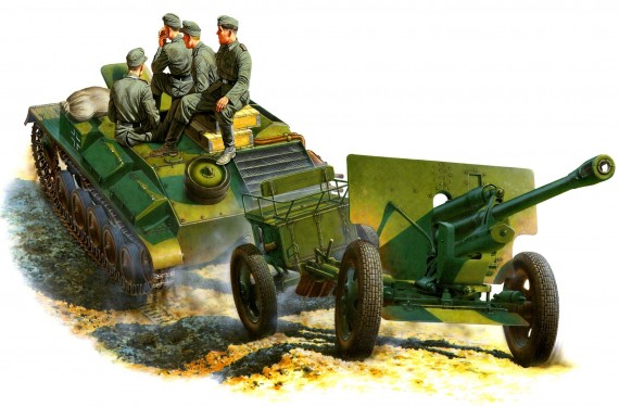 35039   Mi.   Немецкий артиллерийский тягач T-70(r) с пушкой7,62см Fk 288(r) и экипажем(5 фигур)
